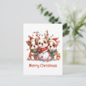 Vrolijk Kerstfeest Engelse Bulldog Rendier Santa Briefkaart (Staand voorkant)