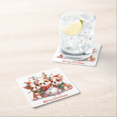 Vrolijk Kerstfeest Engelse Bulldog Rendier Santa Kartonnen Onderzetters (Insitu)