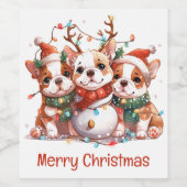 Vrolijk Kerstfeest Engelse Bulldog Rendier Santa Wijn Etiket (Enkel label)