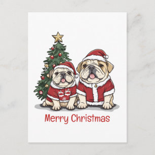 Vrolijk Kerstfeest Engelse Bulldog Santa Hats Briefkaart