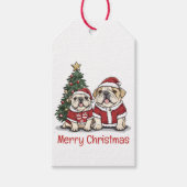 Vrolijk Kerstfeest Engelse Bulldog Santa Hats Cadeaulabel (Voorkant)