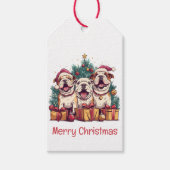 Vrolijk Kerstfeest Engelse Bulldog Santa Hats Cadeaulabel (Voorkant)