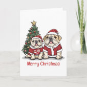 Vrolijk Kerstfeest Engelse Bulldog Santa Hats Feestdagen Kaart (Voorkant)