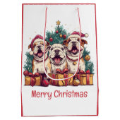 Vrolijk Kerstfeest Engelse Bulldog Santa Hats Medium Cadeauzakje (Achterkant)