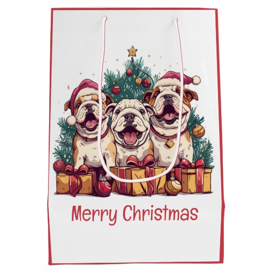 Vrolijk Kerstfeest Engelse Bulldog Santa Hats Medium Cadeauzakje (Achterkant)