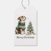 Vrolijk Kerstfeest Engelse Bulldogs Kerstboom Cadeaulabel (Voorkant)