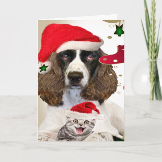 Vrolijk Kerstfeest Engelse Springer Spaniel Kaarte Feestdagen Kaart (Voorkant)