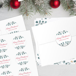 Vrolijk kerstfeest Eucalyptus Leaf Foliage Ronde Sticker