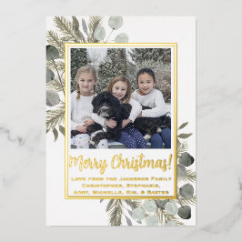Vrolijk kerstfeest! Eucalyptus & Pine Sage & Gold Folie Feestdagenkaart