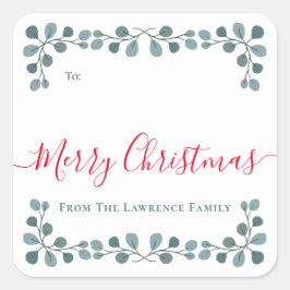 Vrolijk kerstfeest eucalyptus verlaat vakantie cad vierkante sticker