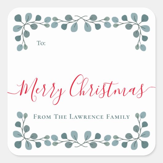 Vrolijk kerstfeest eucalyptus verlaat vakantie cad vierkante sticker (Voorkant)