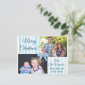 Vrolijk Kerstfeest Familie Foto Blue Bow Briefkaar Feestdagenkaart (Staand voorkant)