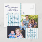 Vrolijk Kerstfeest Familie Foto Blue Bow Briefkaar Feestdagenkaart (Voorkant / Achterkant)