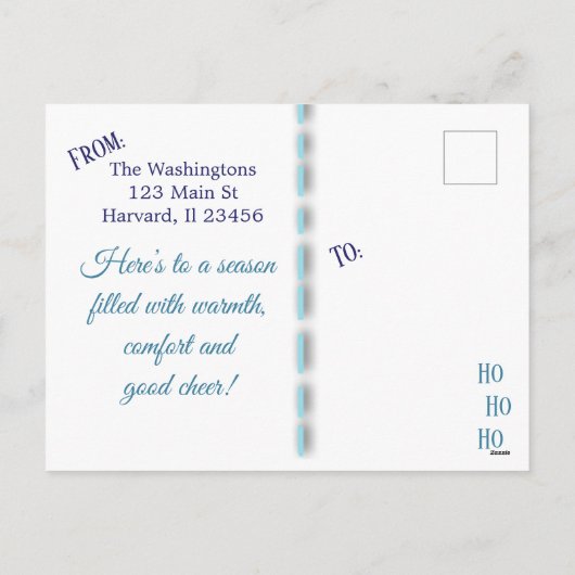 Vrolijk Kerstfeest Familie Foto Blue Bow Briefkaar Feestdagenkaart (Achterkant)