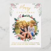 Vrolijk Kerstfeest Familie Foto Botanisch Folie Feestdagenkaart (Voorkant)