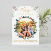 Vrolijk Kerstfeest Familie Foto Botanisch Folie Feestdagenkaart (Staand Voorkant)