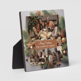 Vrolijk Kerstfeest Familie Foto Evergreen Gouden L Fotoplaat