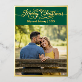 Vrolijk Kerstfeest Familie Foto Groen Folie Feestdagen Briefkaart