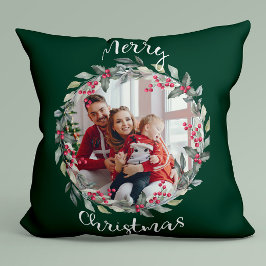 Vrolijk Kerstfeest familie foto Groen Kussen