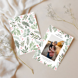 Vrolijk Kerstfeest Familie Foto Groene Waterverf K Kaart