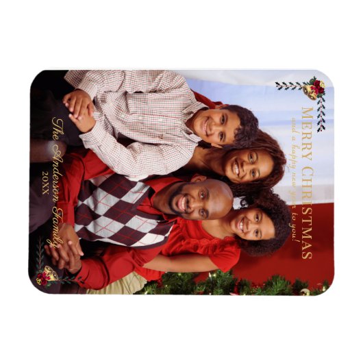  Vrolijk Kerstfeest Familie Foto Groet Magneet (Horizontaal)