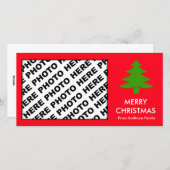 Vrolijk Kerstfeest Familie Foto Kaart Boom Rood (Voorkant / Achterkant)