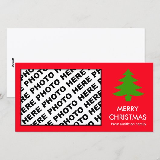 Vrolijk Kerstfeest Familie Foto Kaart Boom Rood (Voorkant / Achterkant)