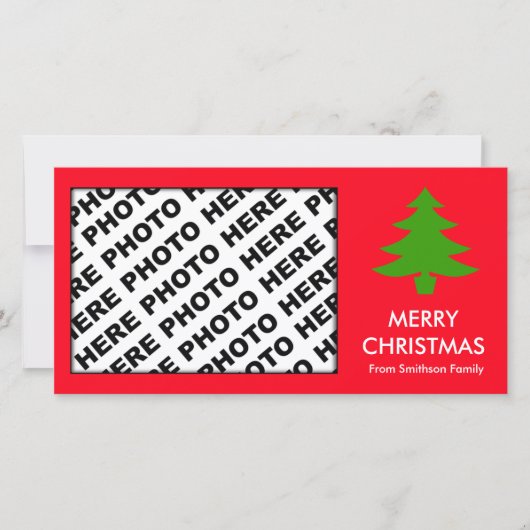 Vrolijk Kerstfeest Familie Foto Kaart Boom Rood (Voorkant)