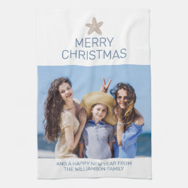 Vrolijk Kerstfeest Familie Foto Kust Theedoek