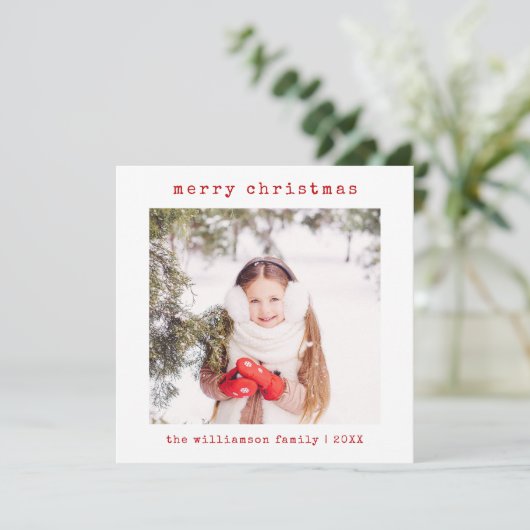 Vrolijk Kerstfeest Familie Foto Minimalist | Feestdagenkaart (Staand voorkant)