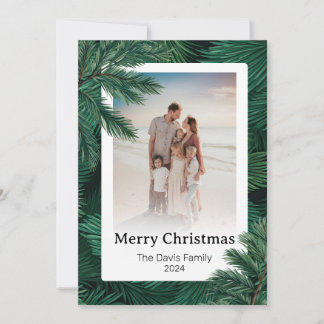 Vrolijk Kerstfeest Familie Foto Pine Tree Feestdagenkaart