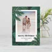 Vrolijk Kerstfeest Familie Foto Pine Tree Feestdagenkaart (Staand voorkant)