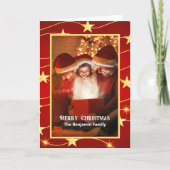 Vrolijk Kerstfeest Familie Foto Rood Elegant Kaart (Voorkant)