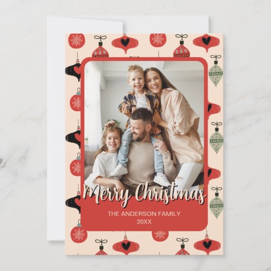 Vrolijk Kerstfeest Familie Foto Rood Feestdagenkaart (Voorkant)
