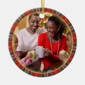 Vrolijk Kerstfeest Familie Foto Rood Groen Plaid Keramisch Ornament (Voorkant)