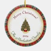 Vrolijk Kerstfeest Familie Foto Rood Groen Plaid Keramisch Ornament (Achterkant)