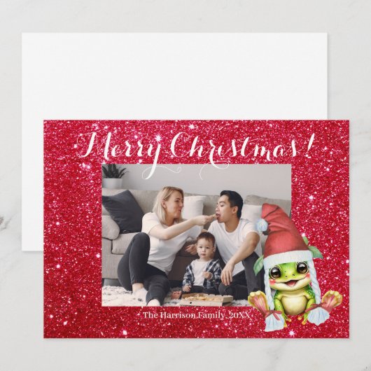 Vrolijk Kerstfeest Familie Foto Schattige Feestdagenkaart (Voorkant / Achterkant)