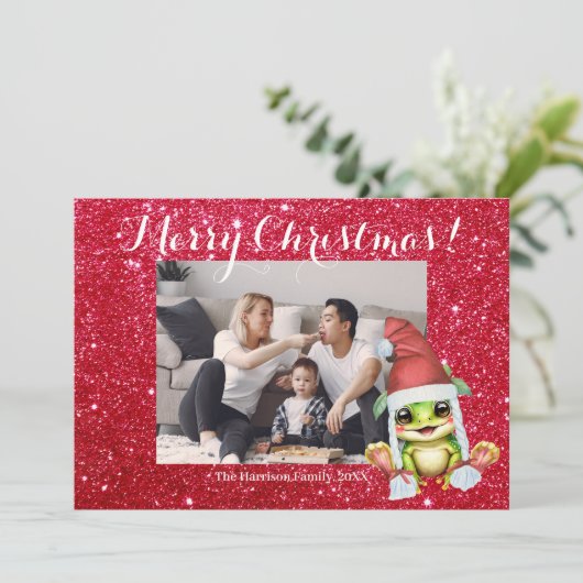 Vrolijk Kerstfeest Familie Foto Schattige Feestdagenkaart (Staand voorkant)