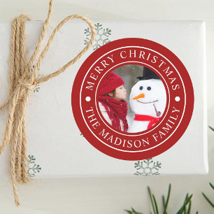 Vrolijk Kerstfeest Familie Foto Vakantie Rood Ronde Sticker
