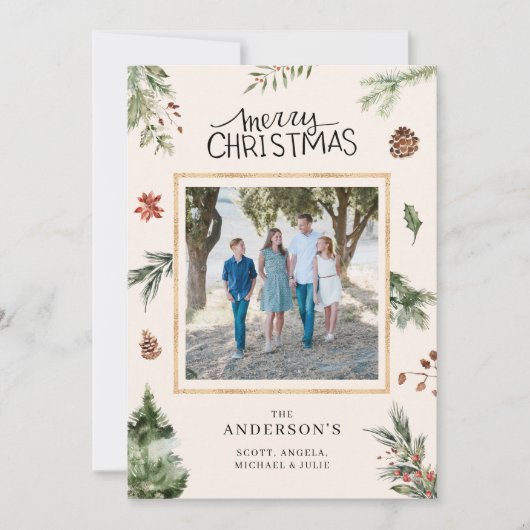 Vrolijk Kerstfeest Familie Foto Wild Forrest Kaart (Voorkant)