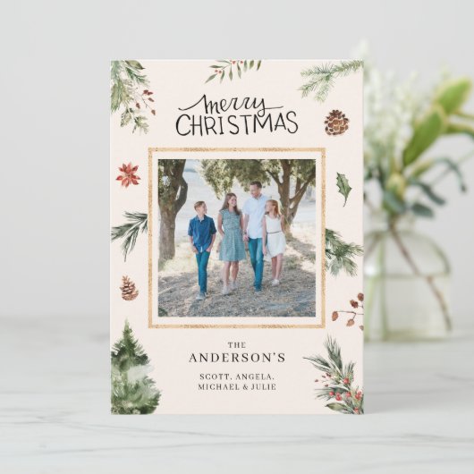 Vrolijk Kerstfeest Familie Foto Wild Forrest Kaart (Staand voorkant)