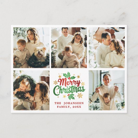 Vrolijk Kerstfeest Familie Fotocollage Feestelijke Briefkaart (Voorkant)