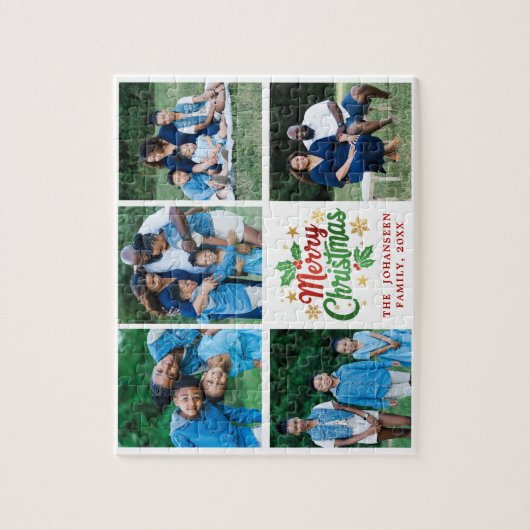 Vrolijk Kerstfeest Familie Fotocollage Feestelijke Legpuzzel (Verticaal)