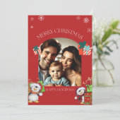 Vrolijk Kerstfeest Familie Fotokaart met Pinguïns Kaart (Staand voorkant)