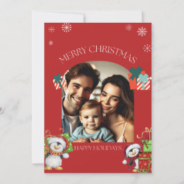 Vrolijk Kerstfeest Familie Fotokaart met Pinguïns Kaart