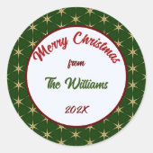 Vrolijk Kerstfeest Familie Gouden sterren Ronde Sticker (Voorkant)