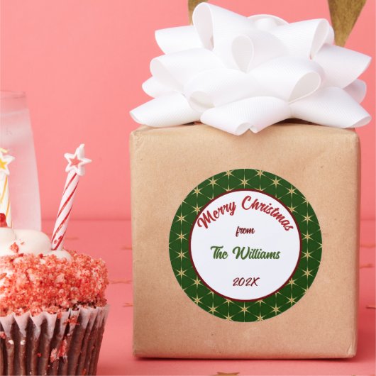 Vrolijk Kerstfeest Familie Gouden sterren Ronde Sticker (Feest)