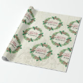 Vrolijk Kerstfeest Familie Krans Pine Kegelboerder Cadeaupapier (Uitgerold)