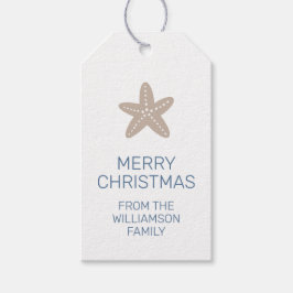 Vrolijk Kerstfeest Familie Kust Stijl Zeester Cadeaulabel