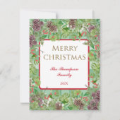 Vrolijk Kerstfeest familie wenst Pine Bough Red Bl Feestdagenkaart (Voorkant)